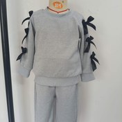 Resim Kızlar için 2 Parça Set: Sevimli Kurdele Detaylı Kapüşonlu Sweatshirt ve Düz Renk Eşofman Altı, İlkbahar/Sonbahar İçin Mükemmel Dış Mekan Kullanımı 