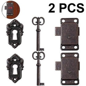 Resim 2'li Antik Dolap Kapı Kilidi Seti, Anahtarlı Antik Mobilya Kilitleri 