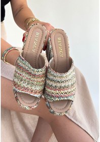 Resim Tlay Kilim Desenli Dolgu Topuk Terlik Kilim 