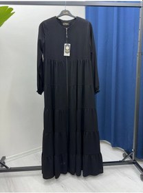 Resim Nevayla Moda Mevlana Kesim Kat Katlı Ferace Medine İpeği Siyah 