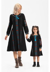 Resim Uzun Kol Mahur Çocuk Pazen Elbise Siyah Syh Siyah 