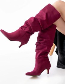 Resim İdimilla Sr-2001 Bordo Süet İnce Topuklu Günlük Bayan Çizme Çok Renkli 