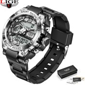 Resim Hanyang 22-Gümüş Siyah Lıge Erkek Saatler Askeri Saat Üst Marka Lüks Spor Kol Saati LED Çift Ekran Izle Moda Ordu Açık Su Geçirmez Izle (Yurt Dışından) 