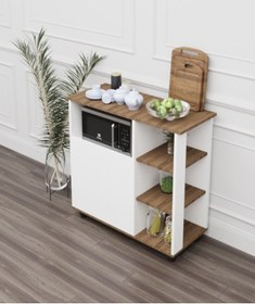 Resim Bozlale Çok Amaçlı Mikrodalga Fırın Airflyer Kahve Dolabı Tekerli Ceviz 