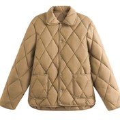 Resim Kadın Hafif Yorganlı Puffer Ceket - Rahat Uzun Kollu, Yaka Olmayan Dış Giyim Cebi ile, Yüksek Kaliteli Polyester, Ev ve İşe Giderken İdeal, Bej, İşe Giderken Ceket | Modern Rahat Giyim | Polyester Ceket 