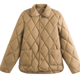 Resim Kadın Hafif Yorganlı Puffer Ceket - Rahat Uzun Kollu, Yaka Olmayan Dış Giyim Cebi ile, Yüksek Kaliteli Polyester, Ev ve İşe Giderken İdeal, Bej, İşe Giderken Ceket | Modern Rahat Giyim | Polyester Ceket 