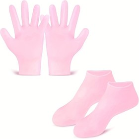 Resim 4 Parça Pembe Set: Ayak ve El Maskeleri, Her Birinden Bir Çift, Tüm Mevsimler İçin Nemlendirici & Çatlama Önleyici Çoraplar, Kokusuz Çok Renkli, Yeniden Kullanılabilir Silikon, Kuru ve Çatlamış Deri için Uygun Açık Bej, Yumuşatıcı Peeling, Anne, Arkadaşlar ve İş Arkadaşları için Mükemmel Hediye 