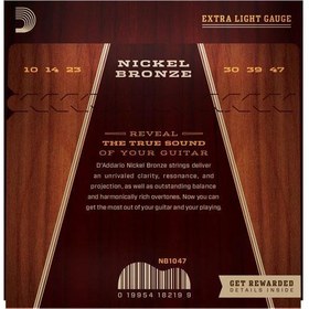 Resim D'Addario NB1047 Nickel Bronze Akustik Gitar Tel Seti - 10-47 Extra Light (Profesyonel) | Kaplanmamış Premium Alaşım, Gitarın Doğal Ahşap Tonunu Öne Çıkarır, Berrak ve Odaklanmış Ses 