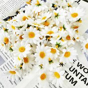 Resim 50 Adet Kumaş Papatya Çiçeği Başlıkları, Kendin Yap Düğün Buketleri için Yapay Çiçek Süsleri, Parti Dekorasyonu El Sanatları - Beyaz/Sarı 