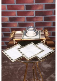 Resim Damalı 6'lı Kokteyl Sunum Peçetesi Nakış Işlemeli Kahve Sunumluk 