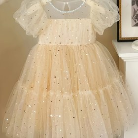 Resim Kızlar için şık yazlık elbise - Kolsuz balon prenses eteği, sequinlerle süslenmiş, tül üstlük ve volanlı hem, rahat veya şık etkinlikler için mükemmel, yazlık elbiseler 