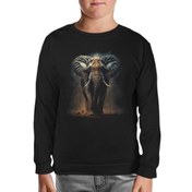 Resim Elephant Walking in the Dust Siyah Çocuk Sweatshirt 