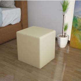 Resim Modilayn Ahşap Iskelet Krem Kumaş Kare Puf Ard700 (35*40*35) Cm 