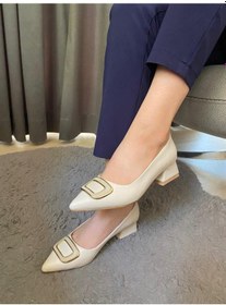 Resim Kadın Krem Deri Tokalı Stiletto Alcak Ökçe Abiye Ayakkabı Krem 