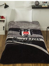 Resim Taç Lisanslı Beşiktaş 1903 Tek Kişilik Battaniye 2026 Yeni Model Siyah 