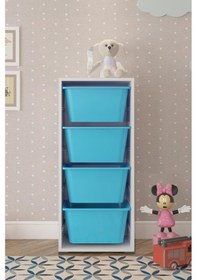 Resim Oyuncak Dolabı Mavi 4 Derin Sepetli Mavi 