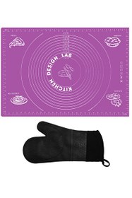 Resim Kitchen Design Lab Mor Silikon 45x65 CM Hamur Açma Matı Ve Siyah Silikon Yanmaz Mutfak Fırın Eldiveni 2'li Set 