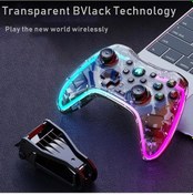 Resim Şeffaf Siyah-şeffaf Kablosuz Oyun Kolu Gamepad Kablosuz Bluetooth Oyun Denetleyicisi Anahtarı Android Pc İçin Renkli Işık Kristal Gamepad 