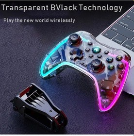 Resim Şeffaf Siyah-şeffaf Kablosuz Oyun Kolu Gamepad Kablosuz Bluetooth Oyun Denetleyicisi Anahtarı Android Pc İçin Renkli Işık Kristal Gamepad 