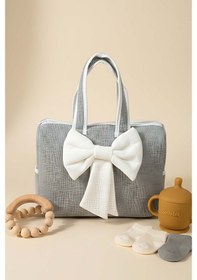 Resim Bow Beyaz Kurdele Anne Bebek Bakım Çantası Gri 