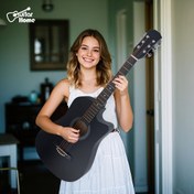 Resim 96.52cm Folk Gitarı Başlangıçlar İçin - 18 Tırnak, Yarım Kapalı Taramalar ve Yedek Dize Paketi ile Siyah Akustik Gitar - Yetişkinler, Uygulama ve Performans İçin İdeal - Müzik Tutkunları İçin Mükemmel Hediye, Başlangıç Gitarı | Vintage Tarzı Gitar | Basswood Gövde, Gitar Dersleri 
