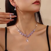 Resim Yeni Kadın Modası Mor Çiçek Kolye ve Küpe Seti, Gelinlik Düğün Daveti Lüks Düşük Kolye ve Küpeler İki Parça Set 