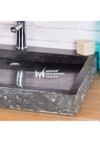Resim Siyah Mermer Dışı Patlatma Ince Dikdörtgen Lavabo 
