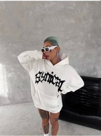 Resim Hazego Unisex Üç İplik Kapşonlu Baskılı Sweatshirt - Beyaz Beyaz 