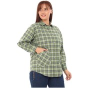 Resim Ekose Dokuma Cepli Büyük Beden Kadın Gömlek - Yeşil 