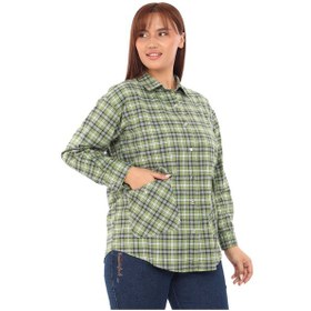 Resim Ekose Dokuma Cepli Büyük Beden Kadın Gömlek - Yeşil 