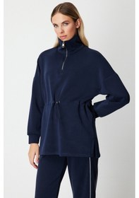 Resim On Kadın Yakası Fermuarlı Sweat 66312 Lacivert Lacivert 