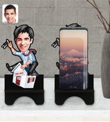 Resim Bk Gift Kişiye Özel Erkek Emlakçı Karikatürlü Ahşap Biblo Telefon Standı-1 