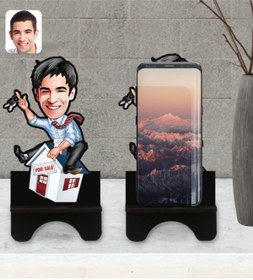 Resim Bk Gift Kişiye Özel Erkek Emlakçı Karikatürlü Ahşap Biblo Telefon Standı-1 