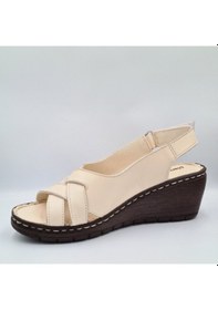 Resim Pierre Cardin 6903 Krem Renk Deri Dolgu Topuk 6cm Kadın Sandalet Krem 