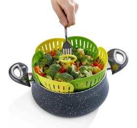 Resim Nuveden Ieg™ Plastik Katlanır Buharda Pişirme Aparatı Sağlıklı Haşlama Sepeti 