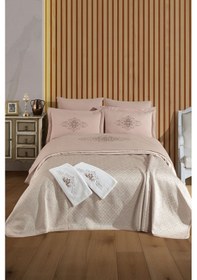 Resim Tivoli 8 Parça Evlilik Seti Pike Takımı Havlulu-nakışlı Çift Kişilik Gelin Seti-diana-kapuçino Cappuccıno Cappuccino 