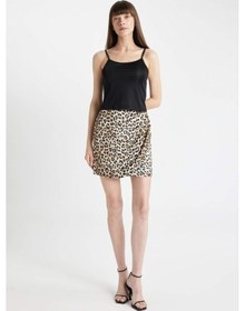 Resim Defacto Leopar Desenli Normal Bel Saten Mini Etek D1176AX24SMER103 Ekru 