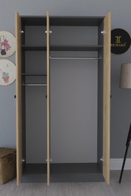 Resim Remaks Fuga 3 Kapaklı Elbise Dolabı - Antrasit Gövde Meşe Kapak 