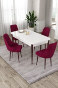 Resim Canisa Eta Serisi, Beyaz Masa Kahve Ayak 80x132 Mdf Açılabilir Mutfak Masa Takımı, 4 Mürdüm Sandalye 