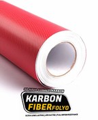 Resim Mega Oto Market 3D Karbon Fiber Folyo Hava Kanallı Kırmızı 30 CM x 1 Metre Araç Döşeme Kaplama Folyosu 