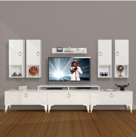 Resim Decoraktiv Ekoflex 8da Mdf Gold Tv Ünitesi Tv Sehpası - Parlak Beyaz 
