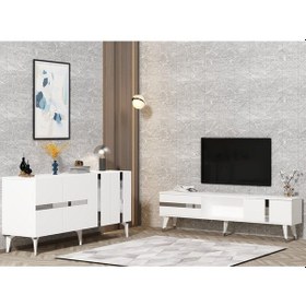 Resim Vania Tv Sehpası Ve Konsol 2'li Salon Takımı Beyaz-gümüş 