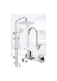 Resim Krom Robot Yağmurlama Duş Seti Mix Krom Banyo Lavabo Bataryası Banyo Yenileme Seti Krom 