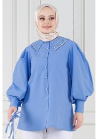 Resim Sevitli Yakası Taş Çakım Tunik-mavi-3645-mavi Mavi 