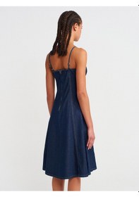 Resim Dilvin 90549 Askılı Denim Midi Elbise-lacivert Lacivert 