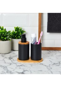 Resim Bambu Standlı Seramik İkili Banyo Seti Gri 