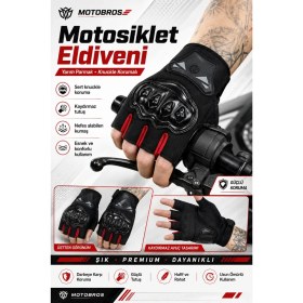 Resim Motobros MW120R Parmaksız Motosiklet Eldiveni Yazlık Yarım Motorcu Eldiveni Kaydırmaz Tutuculu 