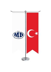 Resim Tc Maliye Bakanlığı Ve Türkiye - Kırlangıç - Saten T Direk 2li Masa Bayrağı 1 