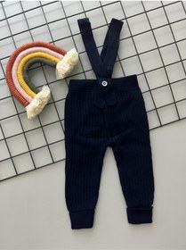 Resim Sparrow Laurel Beniz Kids Lacivert Renk Yüksek Bel Önden Çapraz Askılı Ayarlanabilir Fitilli Bebek Triko Tayt 