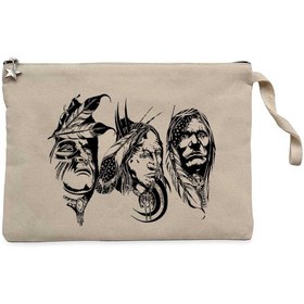 Resim Kızılderili Thre Man Krem Clutch Astarlı Cüzdan / El Çantası - Krem 